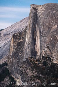 Climbers' lights visible at dusk on Half Dome, Yosemite National Park