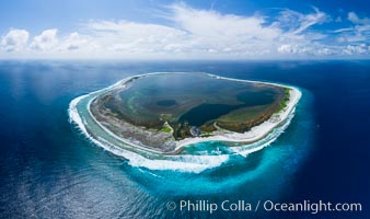 Aerial panorama of Clipperton Island, showing the entire atoll.  Clipperton Island, a minor territory of France also known as Ile de la Passion, is a small (2.3 sq mi) but  spectacular coral atoll in the eastern Pacific. By permit HC / 1485 / CAB (France)