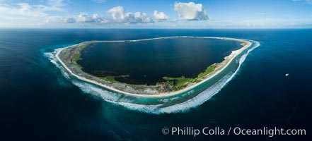 Aerial panorama of Clipperton Island, showing the entire atoll.  Clipperton Island, a minor territory of France also known as Ile de la Passion, is a small (2.3 sq mi) but  spectacular coral atoll in the eastern Pacific. By permit HC / 1485 / CAB (France)