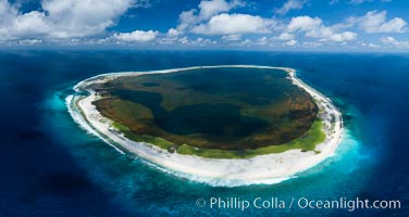 Aerial panorama of Clipperton Island, showing the entire atoll.  Clipperton Island, a minor territory of France also known as Ile de la Passion, is a small (2.3 sq mi) but  spectacular coral atoll in the eastern Pacific. By permit HC / 1485 / CAB (France)