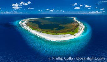 Aerial panorama of Clipperton Island, showing the entire atoll.  Clipperton Island, a minor territory of France also known as Ile de la Passion, is a small (2.3 sq mi) but  spectacular coral atoll in the eastern Pacific. By permit HC / 1485 / CAB (France)