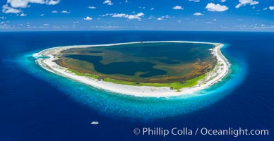 Aerial panorama of Clipperton Island, showing the entire atoll.  Clipperton Island, a minor territory of France also known as Ile de la Passion, is a small (2.3 sq mi) but  spectacular coral atoll in the eastern Pacific. By permit HC / 1485 / CAB (France)