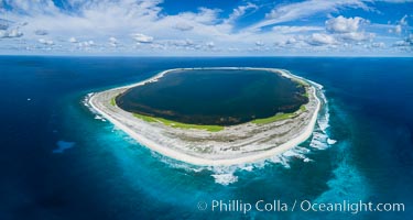 Aerial panorama of Clipperton Island, showing the entire atoll.  Clipperton Island, a minor territory of France also known as Ile de la Passion, is a small (2.3 sq mi) but  spectacular coral atoll in the eastern Pacific. By permit HC / 1485 / CAB (France)