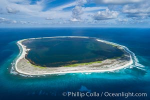 Aerial panorama of Clipperton Island, showing the entire atoll.  Clipperton Island, a minor territory of France also known as Ile de la Passion, is a small (2.3 sq mi) but  spectacular coral atoll in the eastern Pacific. By permit HC / 1485 / CAB (France)
