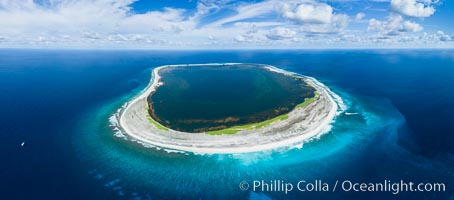 Aerial panorama of Clipperton Island, showing the entire atoll.  Clipperton Island, a minor territory of France also known as Ile de la Passion, is a small (2.3 sq mi) but  spectacular coral atoll in the eastern Pacific. By permit HC / 1485 / CAB (France)