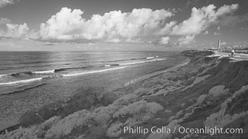 Coastal bluffs, waves, sky and clouds, Carlsbad, California