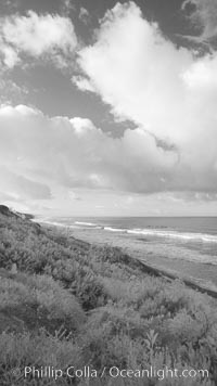 Coastal bluffs, waves, sky and clouds, Carlsbad, California