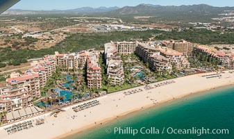 Villa del Arco (left), Villa la Estancia (center), Villa del Palmar (right). Residential and resort development along the coast near Cabo San Lucas, Mexico