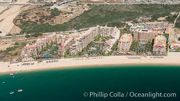 Villa del Arco (left), Villa la Estancia (center), Villa del Palmar (right). Residential and resort development along the coast near Cabo San Lucas, Mexico