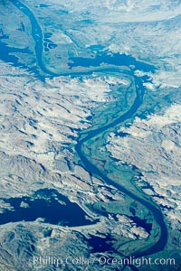 Colorado River, showing Martinez Lake (top right), Senator Wash Reservoir (lower left), Squaw Lake (center bottom)