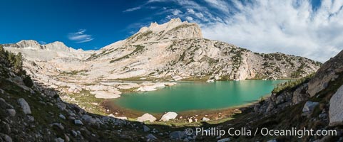 North Peak (12242', center), Mount Conness (left, 12589') and Conness Lake with its green glacial meltwater, Hoover Wilderness