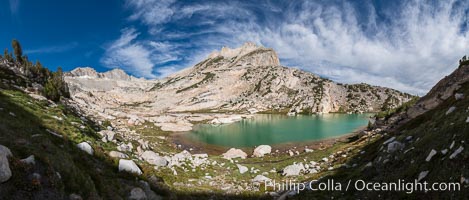 North Peak (12242', center), Mount Conness (left, 12589') and Conness Lake with its green glacial meltwater, Hoover Wilderness, Conness Lakes Basin