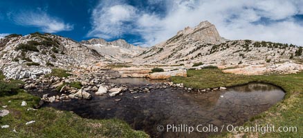 First View of Conness Lakes Basin with Mount Conness (12589' center) and North Peak (12242', right), Hoover Wilderness. California, USA, natural history stock photograph, photo id 31068