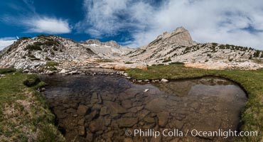 First View of Conness Lakes Basin with Mount Conness (12589' center) and North Peak (12242', right), Hoover Wilderness. California, USA, natural history stock photograph, photo id 31069