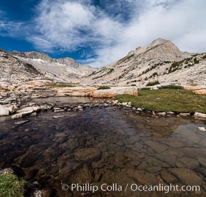 First View of Conness Lakes Basin with Mount Conness (12589' center) and North Peak (12242', right), Hoover Wilderness. California, USA, natural history stock photograph, photo id 31070
