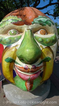 Cool Globes San Diego, an exhibit outside of the Natural History Museum at Balboa Park, San Diego.  Cool Globes is an educational exhibit that features 40 sculpted globes, each custom-designed by artists to showcase solutions to reduce global warming