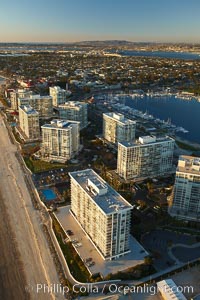 Coronado Shores, a group of 10 condominium buildings south of the Hotel Del, on the water on Coronado Island, San Diego, California