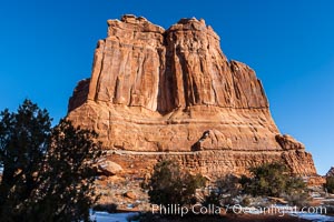 Courthouse Towers, narrow sandstone fins towering above the surrounding flatlands. Arches National Park, Utah, USA, natural history stock photograph, photo id 18200