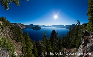 Crater Lake panoramic photograph.  Panorama picture of Crater Lake National Park