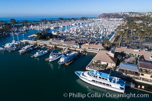 Dana Point harbor and marina, with lots of boats, aerial photo