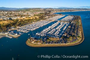 Dana Point harbor and marina, with lots of boats, aerial photo