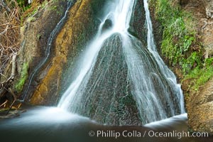 Darwin Falls in Death Valley, near the settlement of Panamint Springs.  The falls are fed by a perennial stream that flows through a narrow canyon of plutonic rock, and drop of total of 80' (24m) in two sections, Death Valley National Park, California