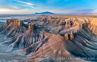 Dawn over the Skyline Rim, Factory Bench and Lower Blue Hills, Utah. The Henry Mountains are in the distance