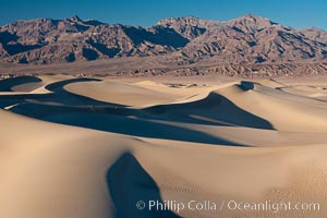 Sand Dunes and the Grapevine Mountains, California.  Near Stovepipe Wells lies a region of sand dunes, some of them hundreds of feet tall, Death Valley National Park