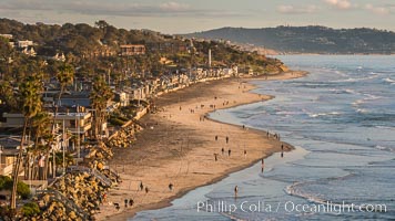 Del Mar beach and homes at sunset