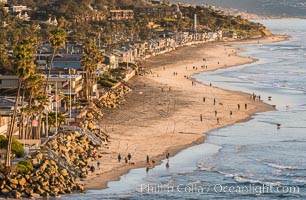 Del Mar beach and homes at sunset