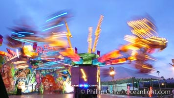 Del Mar Fair rides at night, blurring due to long exposure