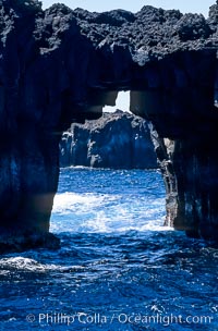 Arcos del Diablo (Devils Arches), a series of enormous volcanic arches that were originally lava tubes.  Some of the arches are exposed above water (seen here) while at least one that we discovered is entirely submarine (El Secreto del Vicki).  Weather side of Guadalupe Island (Isla Guadalupe)