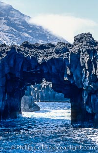 Arcos del Diablo (Devils Arches), a series of enormous volcanic arches that were originally lava tubes.  Some of the arches are exposed above water (seen here) while at least one that we discovered is entirely submarine (El Secreto del Vicki).  Weather side of Guadalupe Island (Isla Guadalupe)