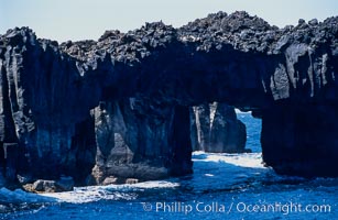 Arcos del Diablo (Devils Arches), a series of enormous volcanic arches that were originally lava tubes.  Some of the arches are exposed above water (seen here) while at least one that we discovered is entirely submarine (El Secreto del Vicki).  Weather side of Guadalupe Island (Isla Guadalupe)