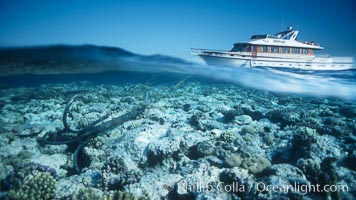 Dive boat anchors on the coral reef, Egyptian Red Sea