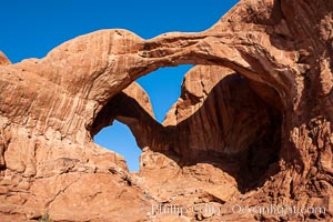 Double Arch, an amazing pair of natural arches formed in the red Entrada sandstone of Arches National Park