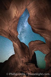Double Arch and the Milky Way, stars at night, Arches National Park, Utah