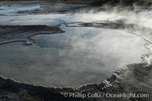 Steam rises from Doublet Pool, Upper Geyser Basin, Yellowstone National Park, Wyoming