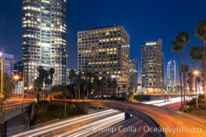 Downtown Los Angeles at night, street lights, buildings light up the night. California, USA, natural history stock photograph, photo id 27727