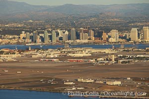 Downtown San Diego, viewed from above Point Loma, with Coronado and North Island NAS in the foreground
