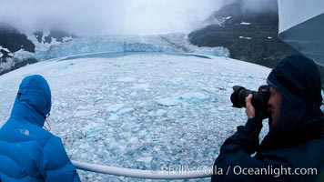 Drygalski Fjord, packed with brash ice which has broken away from the glacier at the end of the narrow fjord