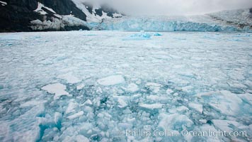 Drygalski Fjord, packed with brash ice which has broken away from the glacier at the end of the narrow fjord