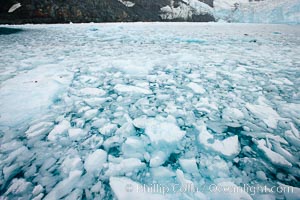 Drygalski Fjord, packed with brash ice which has broken away from Risting Glacier at the end of the narrow fjord