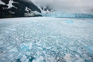 Drygalski Fjord, packed with brash ice which has broken away from the glacier at the end of the narrow fjord