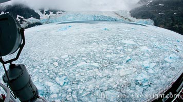 Drygalski Fjord, packed with brash ice which has broken away from the glacier at the end of the narrow fjord