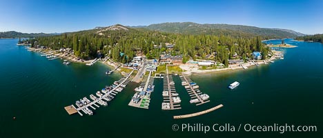 Duceys Resort at Bass Lake near Oakhurst, aerial photo