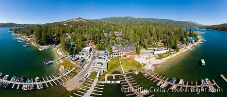 Duceys Resort at Bass Lake near Oakhurst, aerial photo