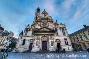 Eglise Saint-Etienne-du-Mont. Saint-Etienne-du-Mont is a church in Paris, France, located on the Montagne Sainte-Genevieve in the Ve arrondissement, near the Pantheon. It contains the shrine of St. Genevieve, the patron saint of Paris