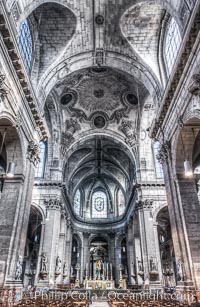 Eglise Saint-Sulpice. Saint-Sulpice is a Roman Catholic church in Paris, France, on the east side of the Place Saint-Sulpice, in the Luxembourg Quarter of the VIe arrondissement. At 113 metres long, 58 metres in width and 34 metres tall, it is only slightly smaller than Notre-Dame and thus the second largest church in the city.