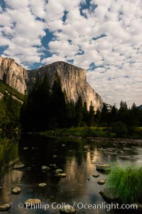 El Capitan and clouds lit by full moon, stars, evening, Yosemite National Park, California